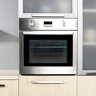 A stainless steel wall oven