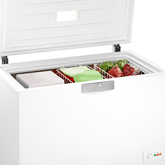 A white chest freezer